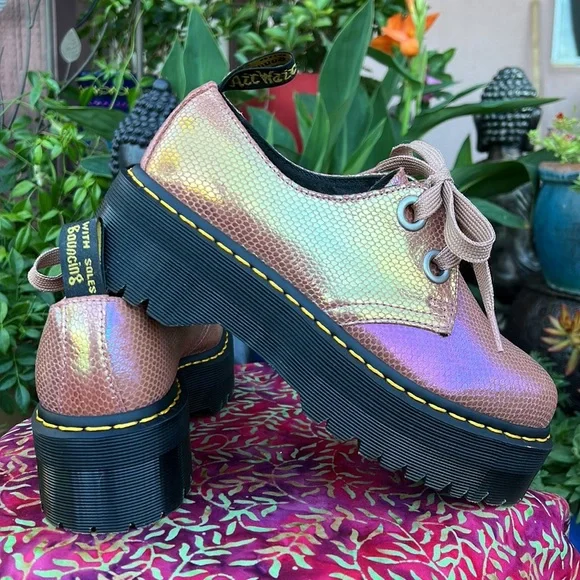 Pink Iridescent Platform Dr. Martens Oxford Loafers - Picture 8 of 17